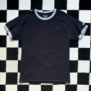 Champion Black and Grey Ringer Tee M